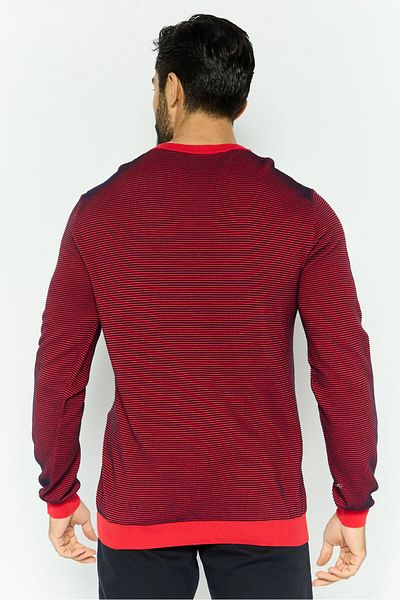 Trussardi Jeans Men Crew Neck Long Sleeve Textured Sweater, Red
