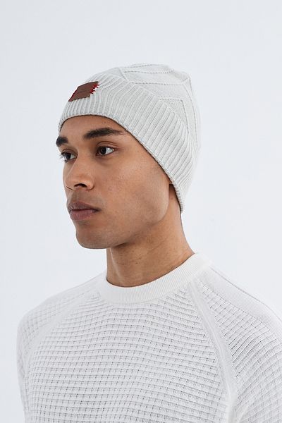 Nordbron Men's Light Gray Soft Patterned Beret Stretchy Double Fold Winter Logo Basic Knitwear Bonham