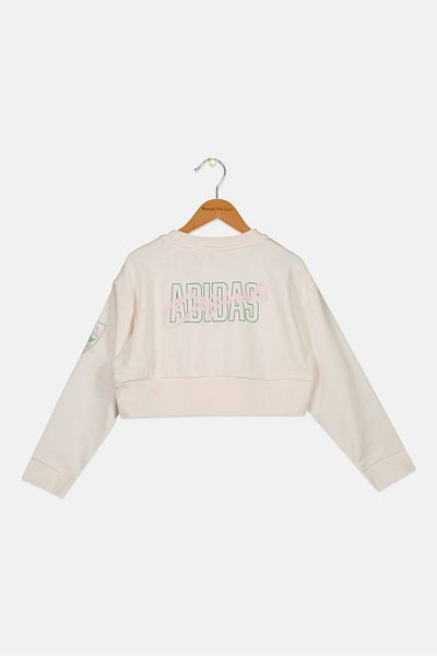 adidas Kids Girl Sportswear Fit Long Sleeves Training Crop Top, Cream