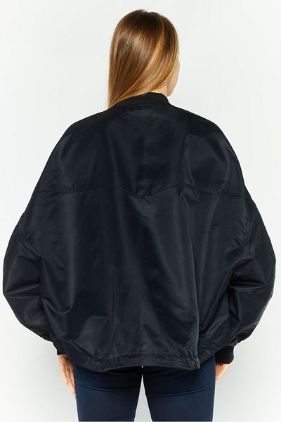 Esprit Women Band Collar Solid Oversized Bomber Jacket, Black