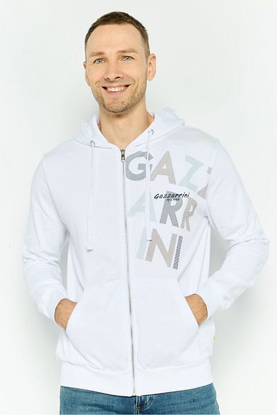GAZZARRİNİ Men Hooded Graphic Long Sleeves Sweatshirt, White