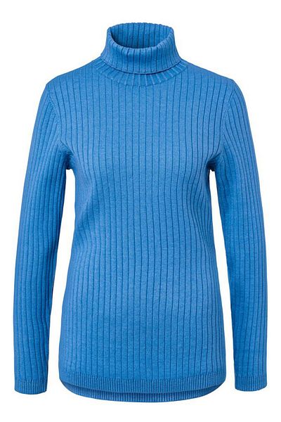 Tchibo Women Turtle Neck Long Sleeve Textured Sweater, Blue