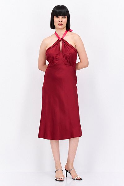 Scotch & Soda Women Plain Midi Dress, Maroon