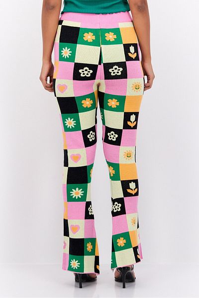 Heartbreak Women Regular Fit Allover Print Pull-on Flare Pants, Pink Combo