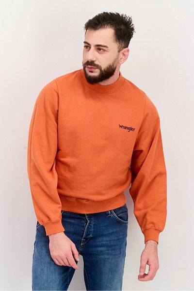 WRANGLER Men Crew Neck Long Sleeve Brand Logo Sweatshirt, Orange