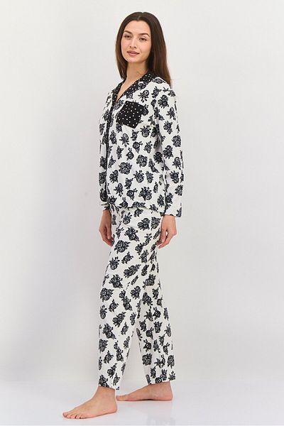 Anne Klein Women 2 Piece Allover Print Top And Bottom Pajama, Black
