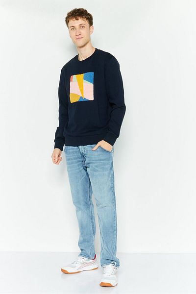 Esprit Men Crew Neck Long Sleeve Embroidered Sweatshirt, Navy Combo