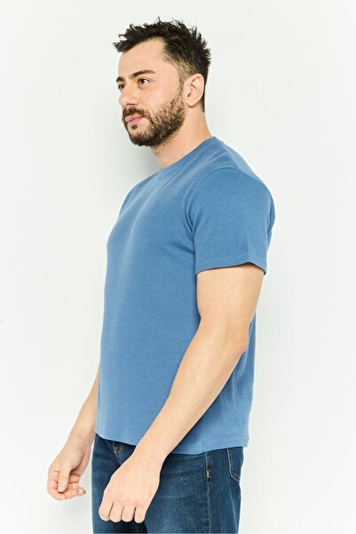 Threadbare Men Crew Neck Short Sleeve Textured T Shirt, Blue