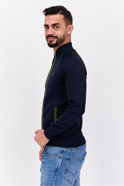 freesoul Men Band Collar Brand Logo Long Sleeves Sweatshirt, Navy