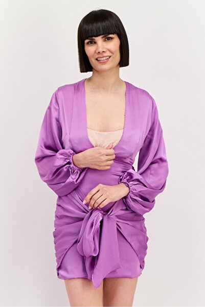 Collective The Label Women Petite Plain Mini Dress, Purple