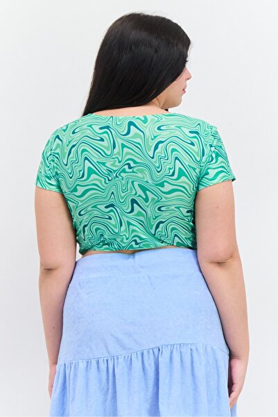 Brave Soul Women U-Neck Short Sleeves Abstract Print Top, Multicolor