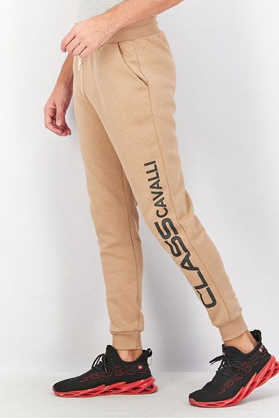 Cavalli Class Men Regular Fit Drawstring Brand Logo Pants, Tan