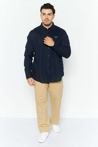 Threadbare Men Regular Fit Long Sleeve Embroidered Logo Casual Shirt, Navy
