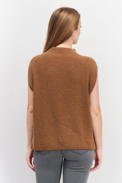 Esprit Women Mock Neck Sleeveless Knit Sweater, Brown