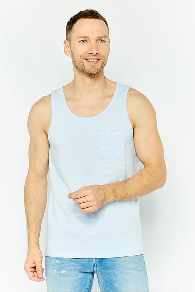 GAP Men Scoop Neck Sleeveless Stripe Vest, Blue