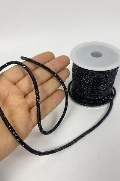 Hayalperest boncuk Siyah Full Sık Taşlı Boru Şerit Kordon