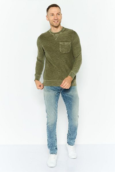 True Grit Men Crew Neck Textured Sweatshirts, Olive