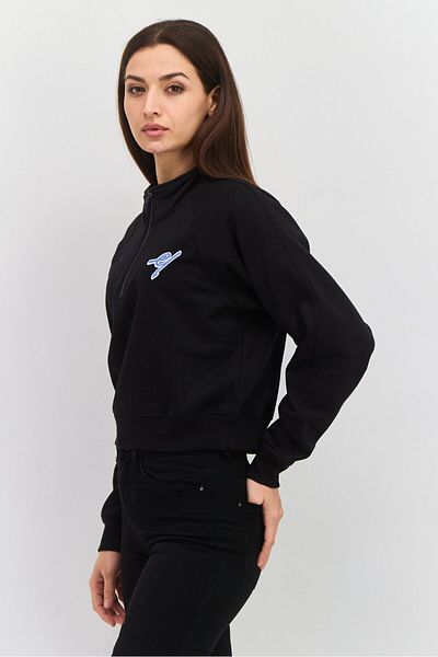 Esprit Women Mock Neck Embroidered Long Sleeves Sweatshirt, Black