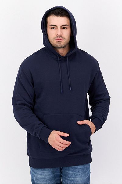 Selected Homme سويت شيرت رجالي سادة بأكمام طويلة وغطاء للرأس، أزرق داكن