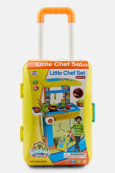 little chef 2 In 1 Kitchen Play Set With Suitcase Trolley, Yellow Combo