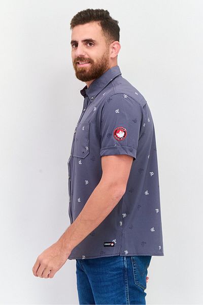 Canada Weather Gear Men Regular Fit Allover Print Short Sleeves Casual Shirt, Grey
