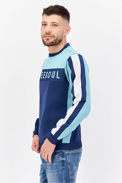 freesoul Men Crew Neck Long Sleeve Brand Logo Sweatshirt, Turquoise Combo