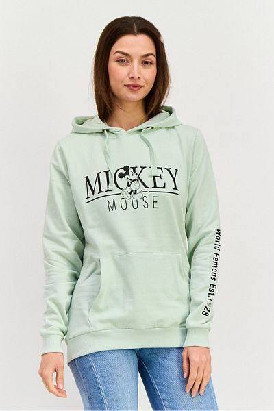 Disney Women Hooded Mickey Mouse Sweatshirt, Sage Green