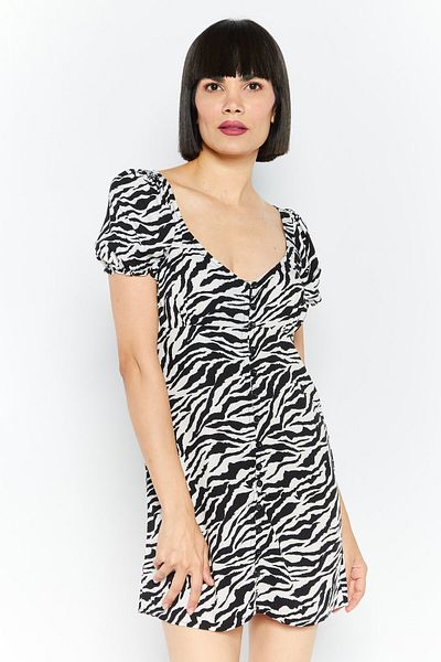 Motel Women Animal Print Puffed Sleeve Mini Dress, Off White