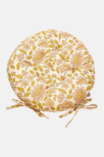Muy Mucho Round Shape Floral Print Chair Cushion, Off White Combo