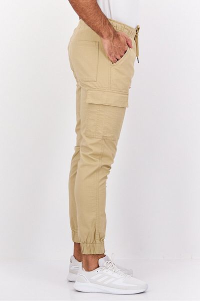 Company Eighty One Men Regular Fit Drawstring Textured Cargo Pants, Khaki