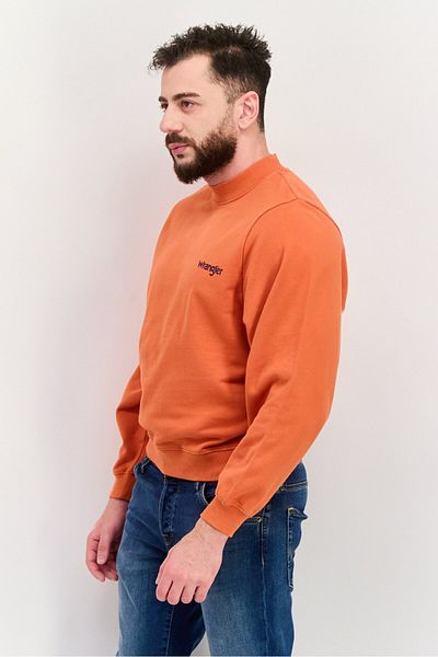 WRANGLER Men Crew Neck Long Sleeve Brand Logo Sweatshirt, Orange