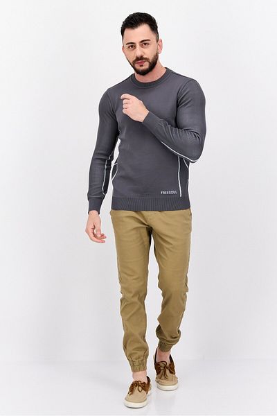 freesoul Men Crew Neck Long Sleeve Brand Logo Sweatshirt, Grey