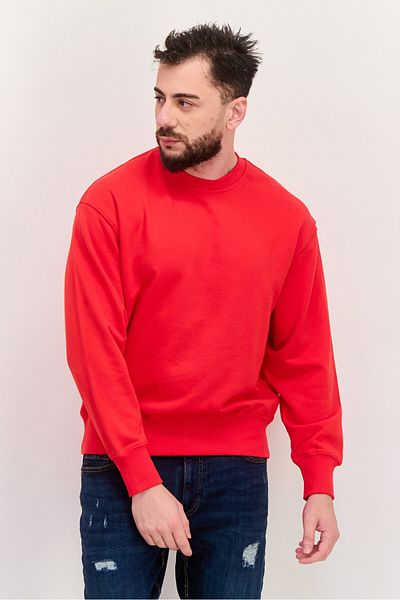 Esprit Men Ribbed Neck Plain Long Sleeves Sweatshirt, Red