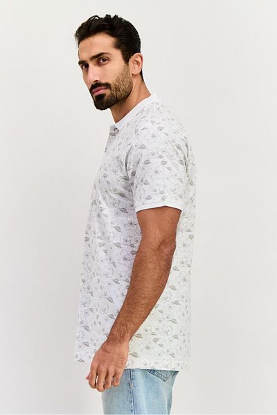 Brave Soul Men Regular Fit Floral Pattern Short Sleeves Polo, White