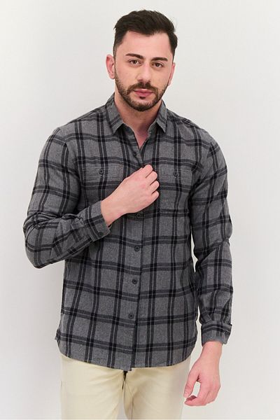True Grit Men Regular Fit Plaid Long Sleeves Casual Shirt, Grey