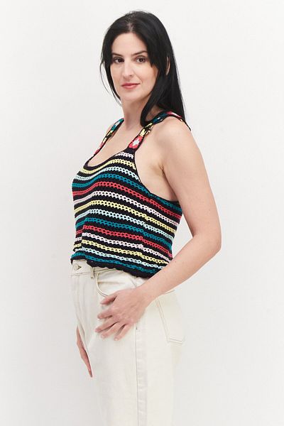 Jessica Gibson Women Scoop Neck Sleeveless Crochet Tank Top, Black Combo
