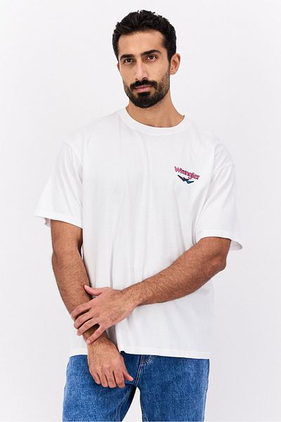 WRANGLER Men Crew Neck Short Sleeves Brand Logo T-shirt, White