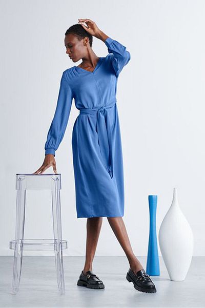 Tchibo Women Solid Midi Dress, Light Blue
