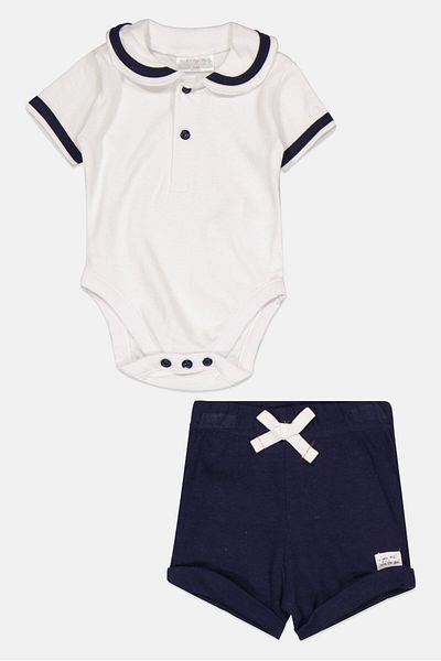 Rock A Bye Baby Boutique Toddler Boys 2 Piece Short Sleeves Bodysuit And Shorts, White