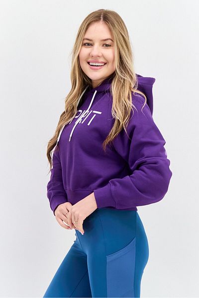 Esprit Women Brand Logo Long Sleeve Cropped Hoodie, Purple