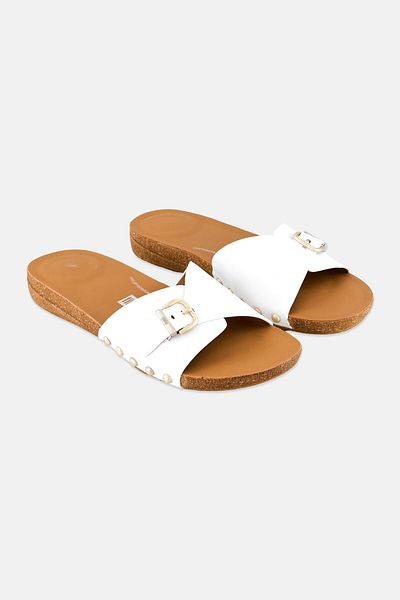 Fitflop Women Iqushion Leather Slip On Slide Sandals, White