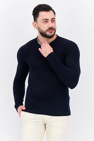 Sorbino Men Crew Neck Long Sleeves Plain Sweatshirt, Navy Combo