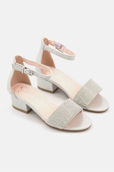 Jessica Simpson Kids Girl Embellished Adjustable Sandals, Silver
