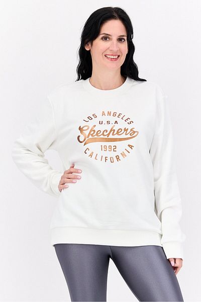 SKECHERS Women Sportwear Fit Graphic Long Sleeve Outdoor Sweatshirt, White Combo