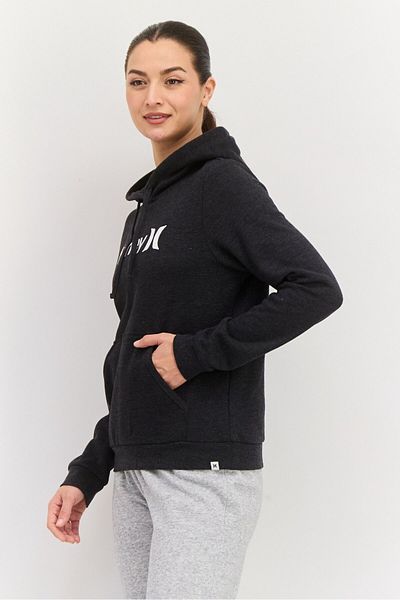 Hurley Women Hooded Long Sleeve Brand Logo Sweatshirt, Dark Grey
