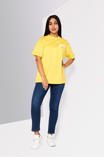 BURBERRY Women Crew Neck Short Sleeve Printed T-Shirt, Yellow