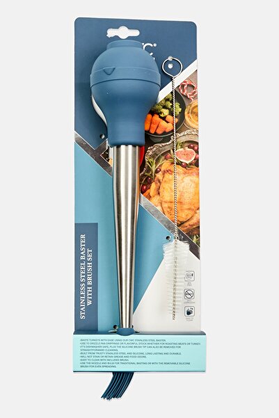 Cook With Color 3 Piece Stainless Steel Baster With Brush Set, Grey