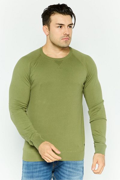 Trussardi Jeans Men Crew Neck Long Sleeve Solid Sweatshirt, Olive