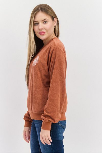 Salty Crew Women Crew Neck Embroidered Print Long Sleeves Sweatshirt, Rust