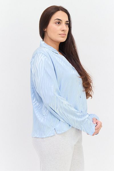Undiz Women Allover Print Long Sleeve Pajama Shirt, Light Blue